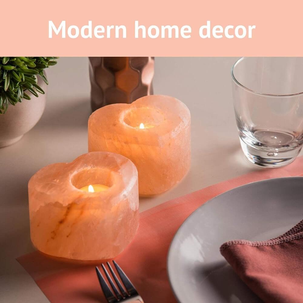 Himalayan Salt Tealight Heart Candle Holders (Pack of 2) - Himalayan Trading Co. Himalayan Salt Lamp Himalayan Pink Salt