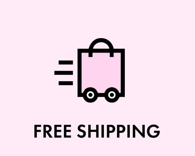 Free shipping icon with a pink shopping bag on a light pink background