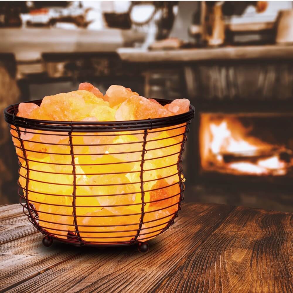 Basket Salt Lamp With Salt Chunks - Himalayan Trading Co. Himalayan Salt Lamp Himalayan Pink Salt