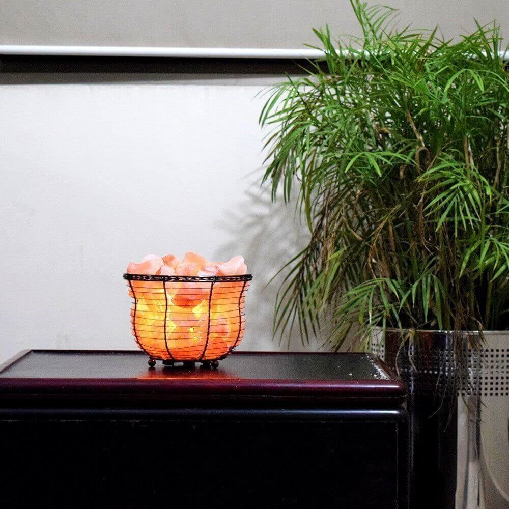 Basket Salt Lamp With Salt Chunks - Himalayan Trading Co. Himalayan Salt Lamp Himalayan Pink Salt