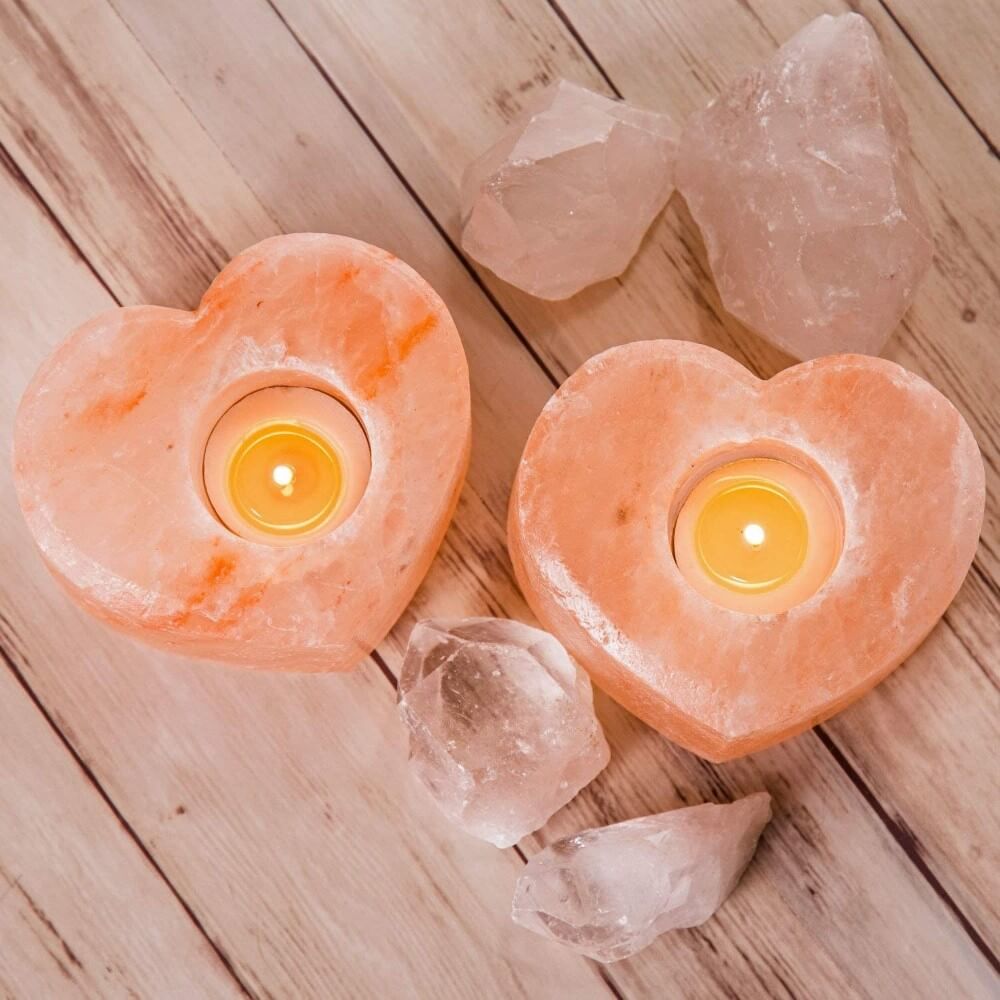 Himalayan Salt Tealight Heart Candle Holders (Pack of 2) - Himalayan Trading Co. Himalayan Salt Lamp Himalayan Pink Salt
