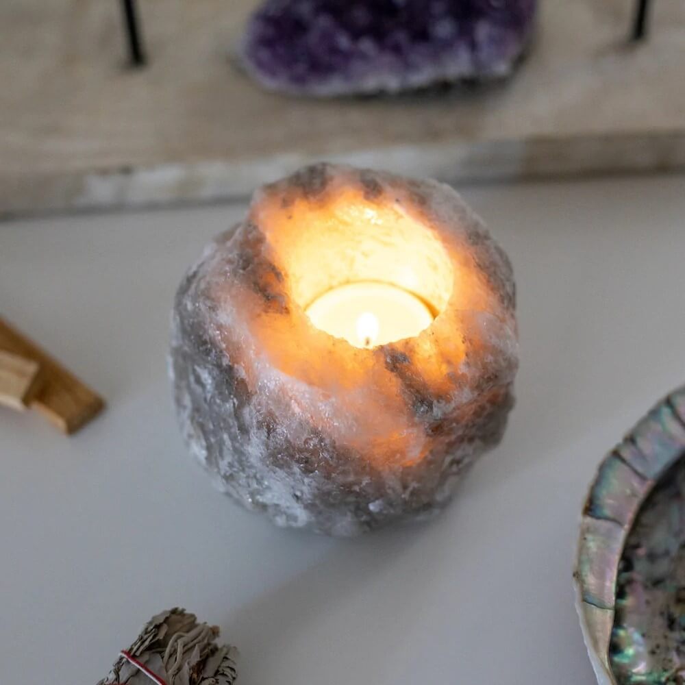 Rare Gray Himalayan Salt Candle Holders (Pack of 2) - Himalayan Trading Co. Himalayan Salt Lamp Himalayan Pink Salt